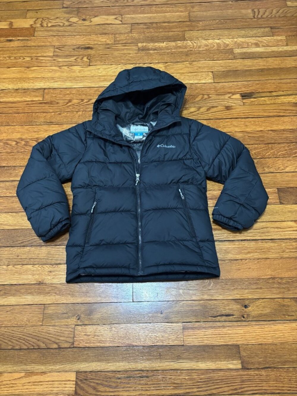 Columbia Boys Puffer Jacket Sz Medium 10/12 Black Omni-Heat Insulated Coat Hood